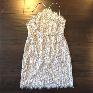 Lulu’s Delicate Darling Beige and Ivory Lace Dress
